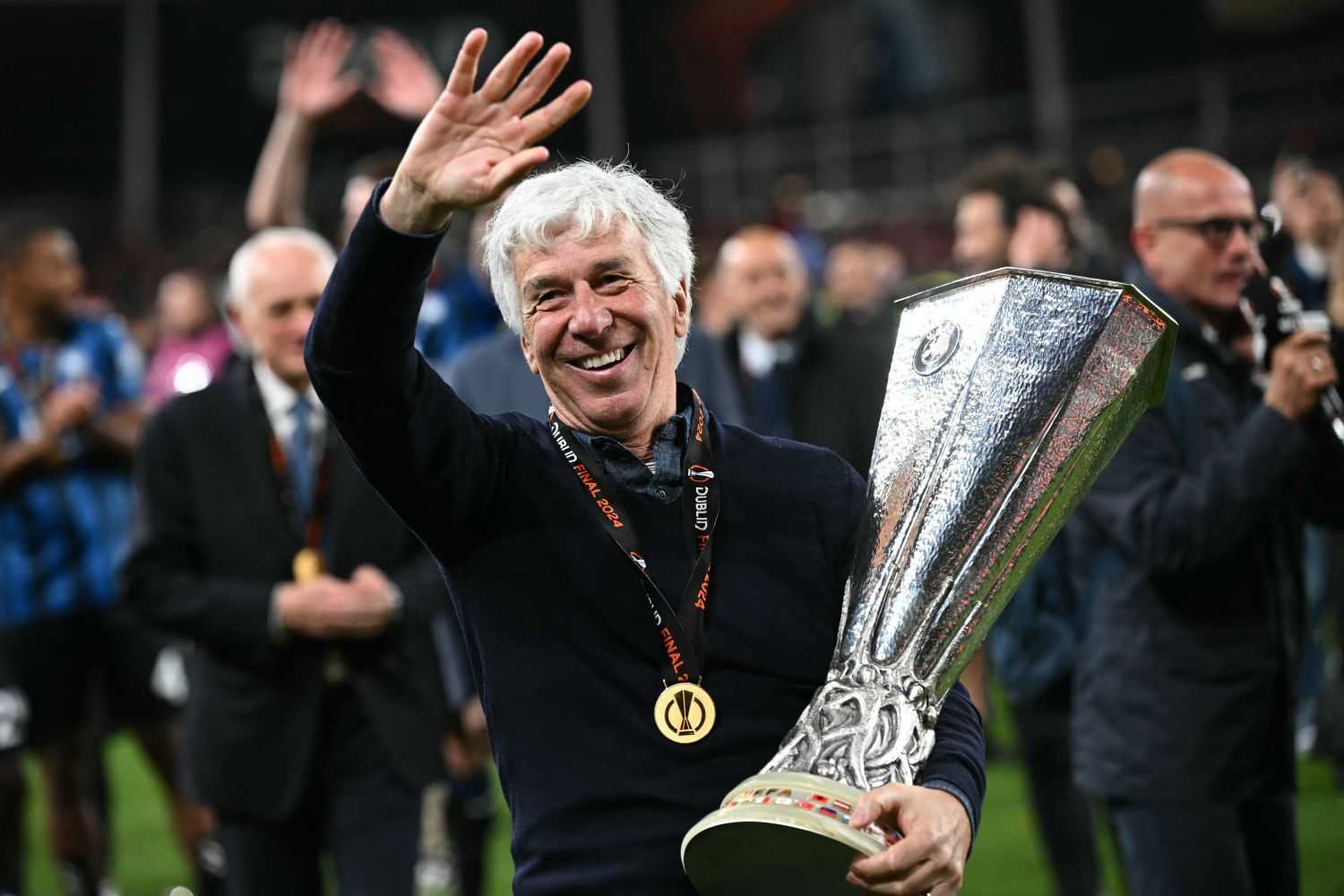 Giampiero Gasperini allenatore dell'Atalanta festeggia la vittoria dell'Europa League